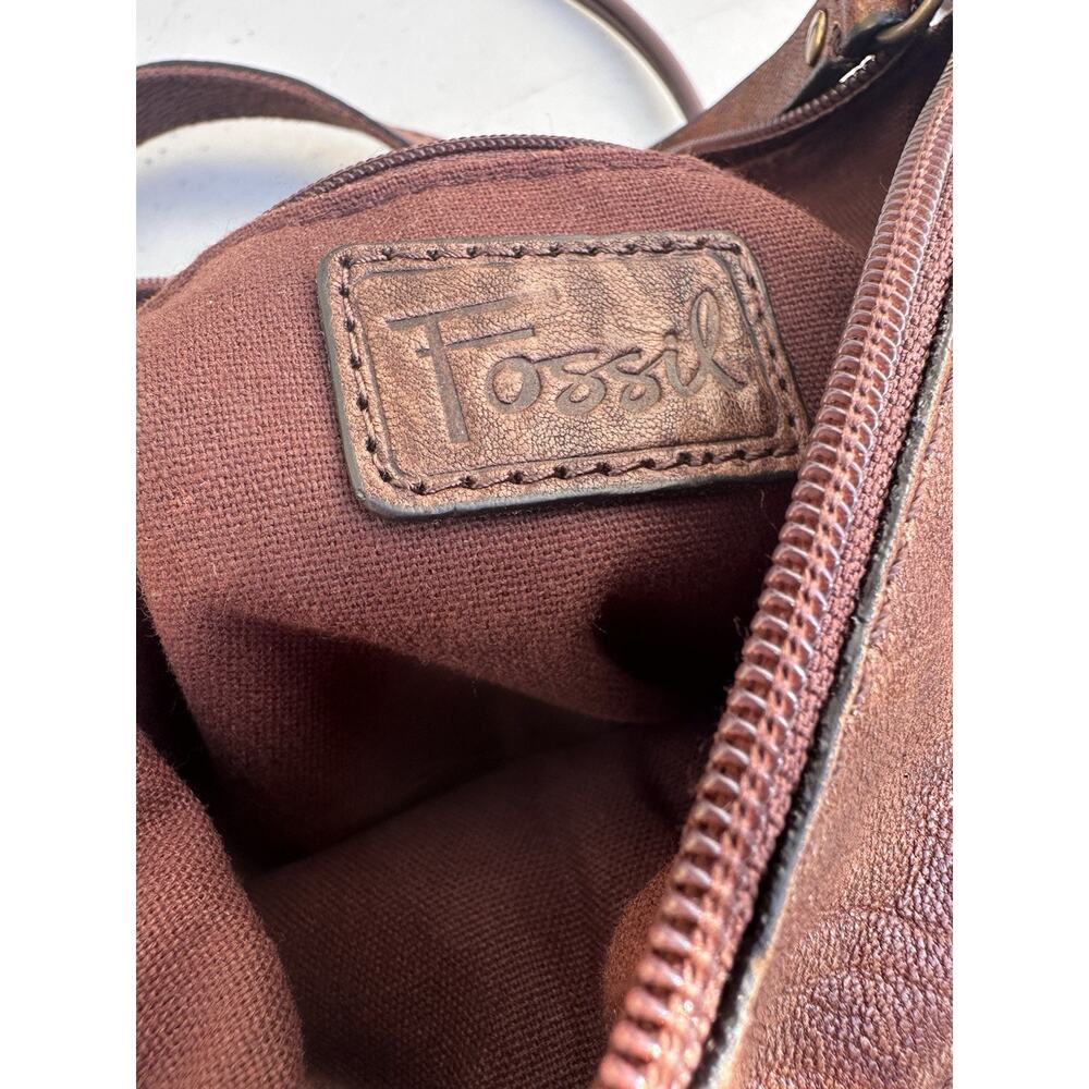 Fossil Talita Brown Leather Flower embossed and pleated Boho crossbody bag - Picture 6 of 8